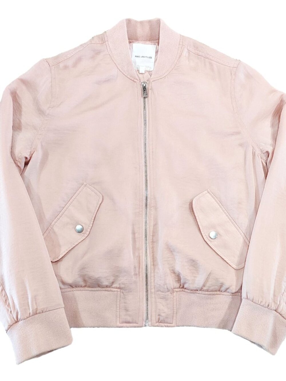 Avec Les Filles Light Pastel Pink Bomber Jacket, Full Zip, Lined, Pockets. Sz S.